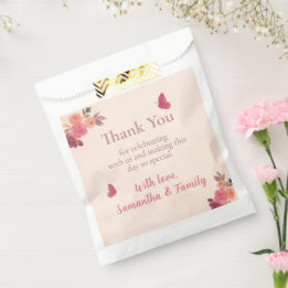 Elegant Pink Floral Watercolor 1st Birthday Favour Bag