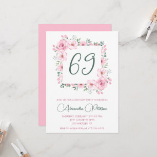 Elegant Pink Floral Watercolor 69th birthday  Invitation