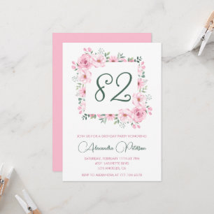 Elegant Pink Floral Watercolor 82nd birthday  Invitation