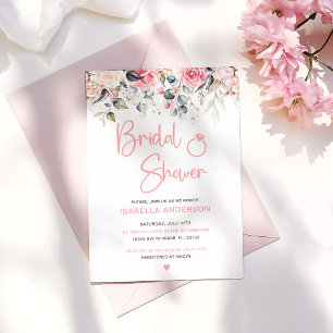 Elegant Pink Floral Watercolor Bridal Shower Invitation
