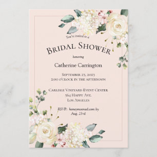 Elegant Pink Floral Watercolor Bridal Shower Invitation