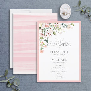 Elegant Pink Floral Watercolor Calligraphy Wedding Invitation