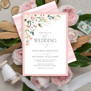 Elegant Pink Floral Watercolor Calligraphy Wedding Invitation