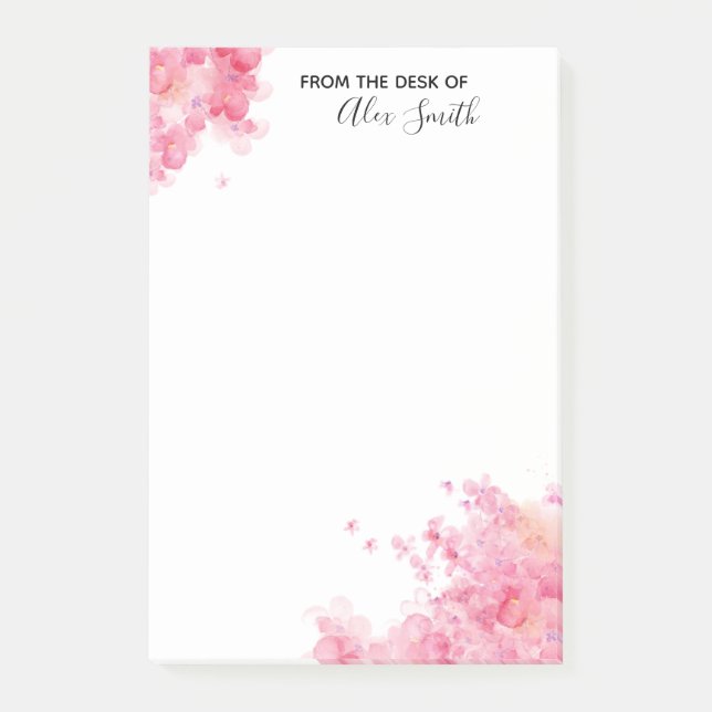 Elegant Pink Floral Watercolor Flowers Post-it Notes (Front)