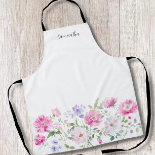 Elegant Pink Floral Watercolor Personalized  Apron