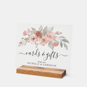 Elegant Pink Floral Watercolor Wedding Cards Gifts Acrylic Sign