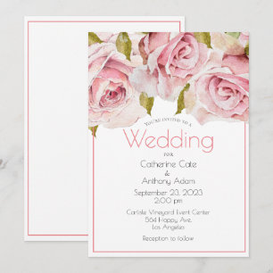 Elegant Pink Floral Watercolor Wedding  Invitation
