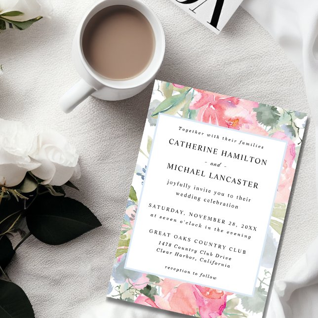 Elegant Pink Floral Watercolor Wedding Invitation (Creator Uploaded)