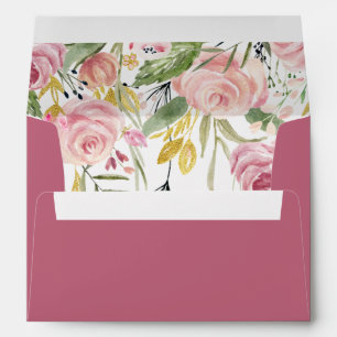 Elegant Pink Floral Watercolor Wedding Invitation  Envelope