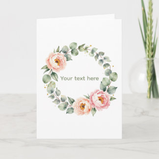 Elegant Pink Floral Watercolor Wreath Personalized Card
