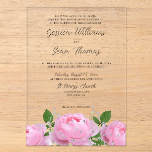 Elegant Pink Floral Wedding Acrylic Invitations