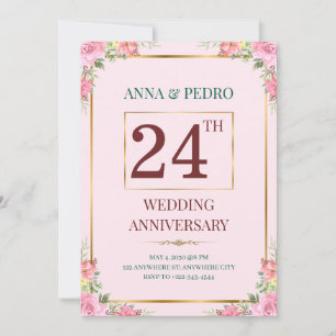 Elegant Pink Floral Wedding Anniversary  Invitation