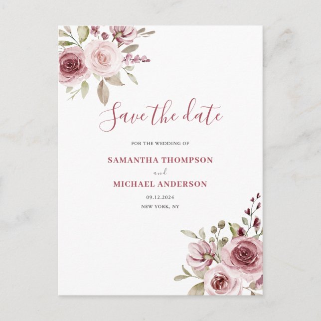 Elegant Pink Floral Wedding  Announcement Postcard (Front)