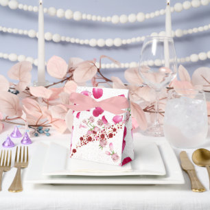 Elegant Pink Floral Wedding Favour Box with Ribbon