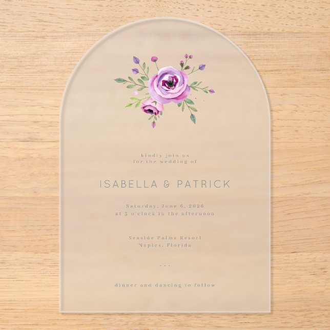 Elegant Pink Floral Wedding Invitation (Front)