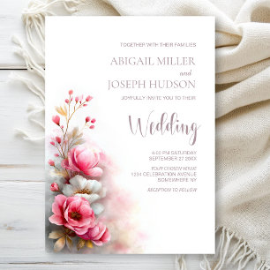 Elegant Pink Floral Wedding Invitation