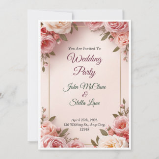 Elegant Pink Floral Wedding Invitation