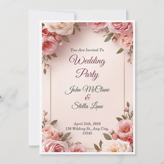 Elegant Pink Floral Wedding Invitation (Devant)