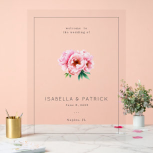 Elegant Pink Floral Wedding Invitation Acrylic Sign