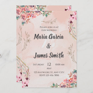 Elegant Pink Floral Wedding Invitation Card