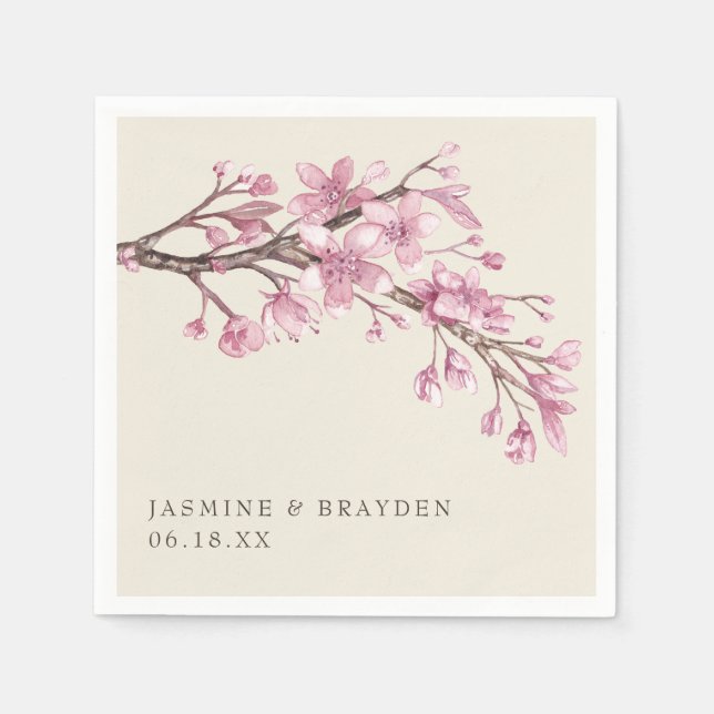 Elegant Pink Floral Wedding Napkin (Front)