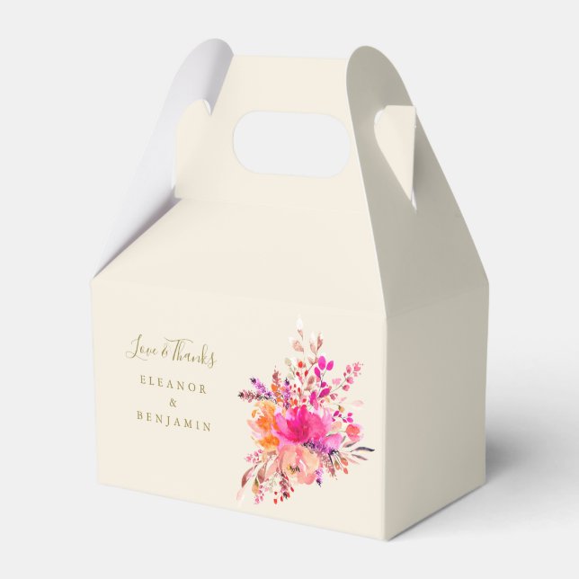 Elegant Pink Floral Wedding Photo Custom Thank You Favor Box (Front Side)