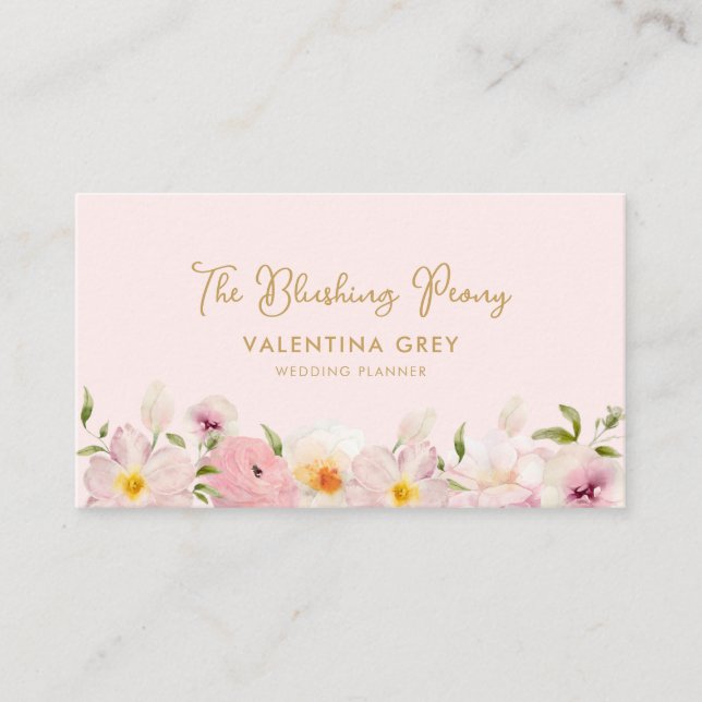 Elegant Pink Floral Wedding Planner Business Card (Front)