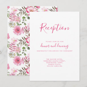 Elegant Pink Floral Wedding Reception Card