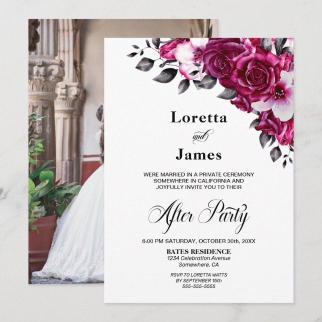Elegant Pink Floral Wedding Reception Invitation (Front/Back)