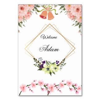Elegant Pink Floral Wedding Table Number Card