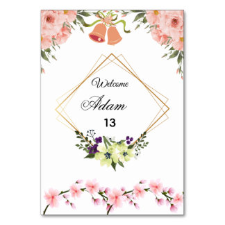 Elegant Pink Floral Wedding Table Number Card