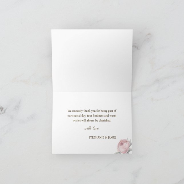 Elegant Pink Floral Wedding Thank You Card (Inside)
