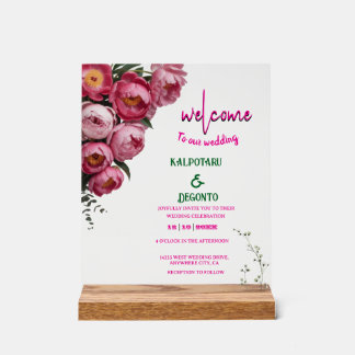 Elegant Pink Floral Wedding Welcome Sign 