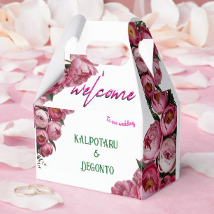 Elegant Pink Floral Wedding Welcome Sign Favor Box
