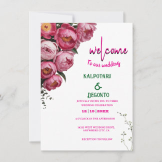 Elegant Pink Floral Wedding Welcome Sign Invitation