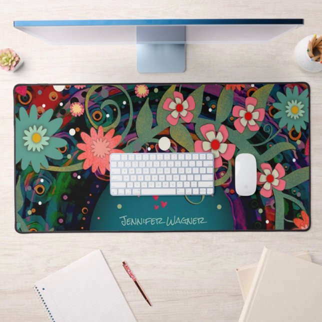 Elegant Pink Floral Whimsical Personalized  Desk Mat (Creator Uploaded)