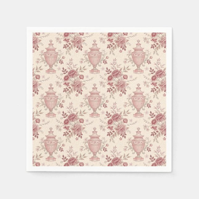 Elegant Pink Floral Whimsical Vases Napkin (Front)