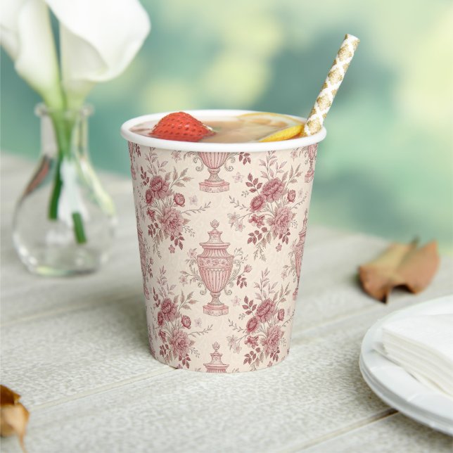 Elegant Pink Floral Whimsical Vases Paper Cups (Insitu)