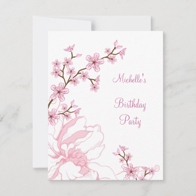 Elegant Pink Floral White Birthday Invitation (Front)