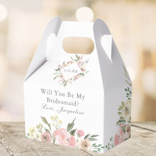 Elegant Pink Floral Will You Be My Bridesmaid? Favor Box