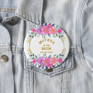 Elegant Pink Floral Wreath Mother of the Bride 4 Inch Round Button