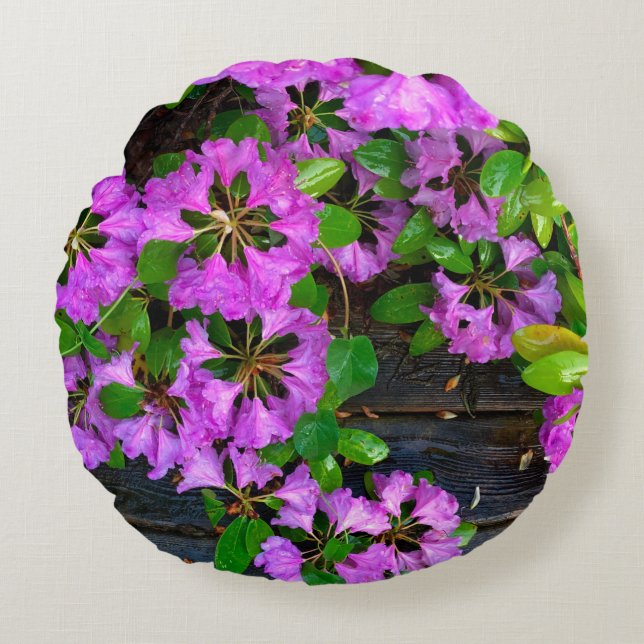 Elegant pink florals pink azaleas pink flowers round pillow (Front)