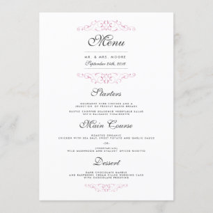 Elégant Pink Flourd Mariage Dîner Menu