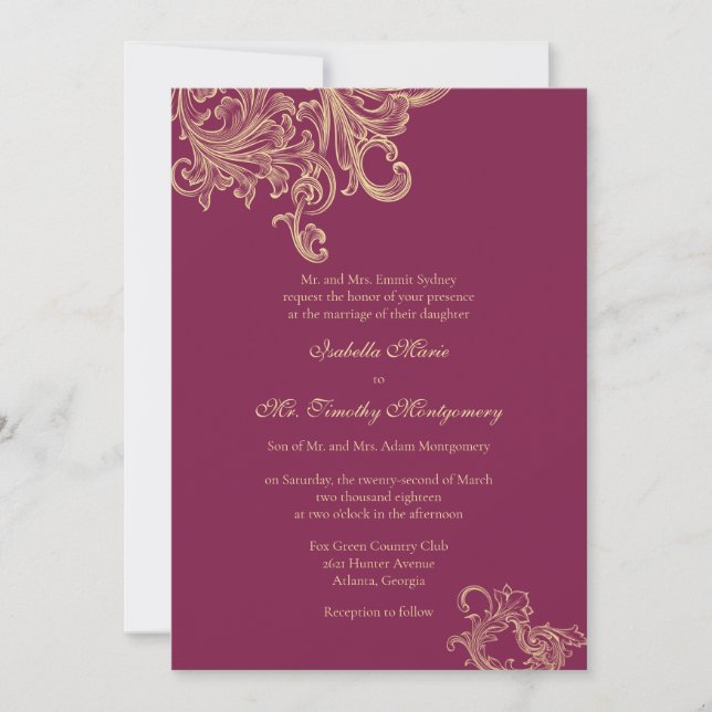 Elegant Pink Flourish Wedding Parents Names Invitation (Front)