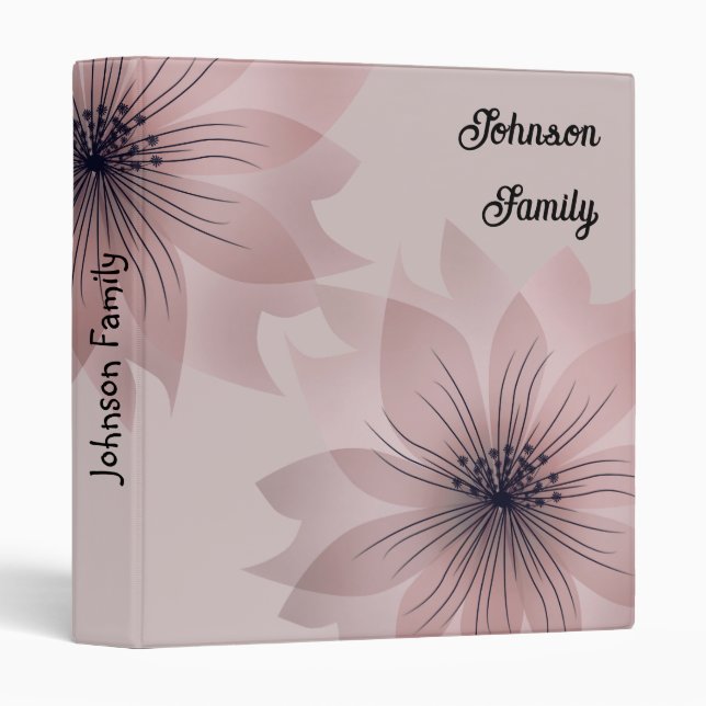 Elegant pink flower 3 ring binder (Front/Spine)