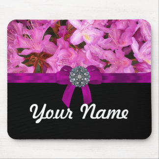 Elegant pink flower & bow mouse pad