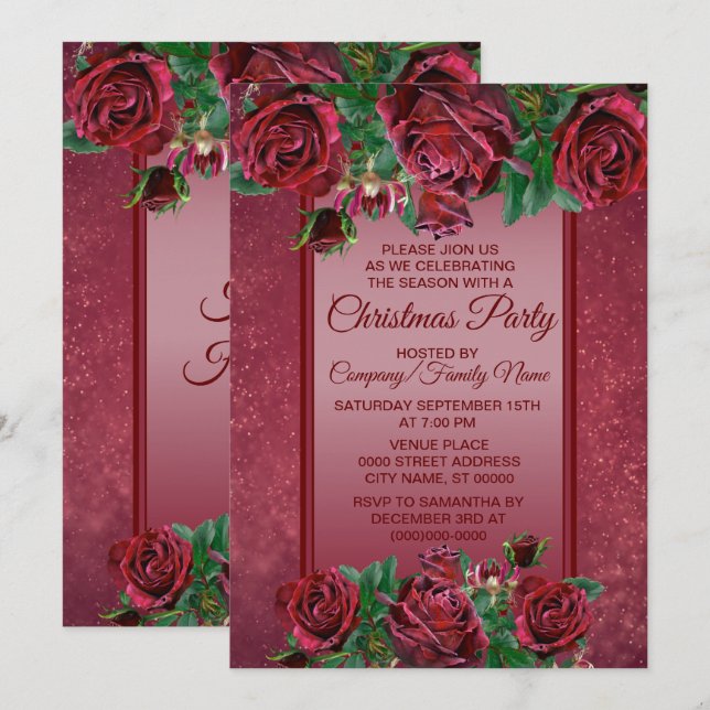Elegant Pink Flower Christmas Party Holidays Invitation (Front/Back)