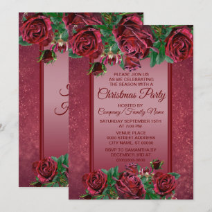 Elegant Pink Flower Christmas Party Holidays Invitation
