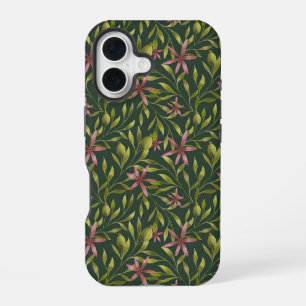 Elegant Pink Flower Pattern on Dark Background iPhone 16 Case