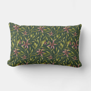 Elegant Pink Flower Pattern on Dark Background Lumbar Pillow